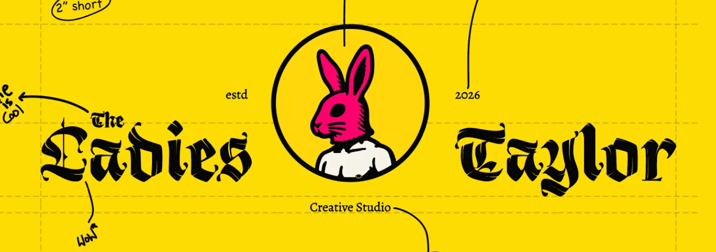 The Ladies Taylor lockup, estd 2026, Creative Studio, with sketch notes